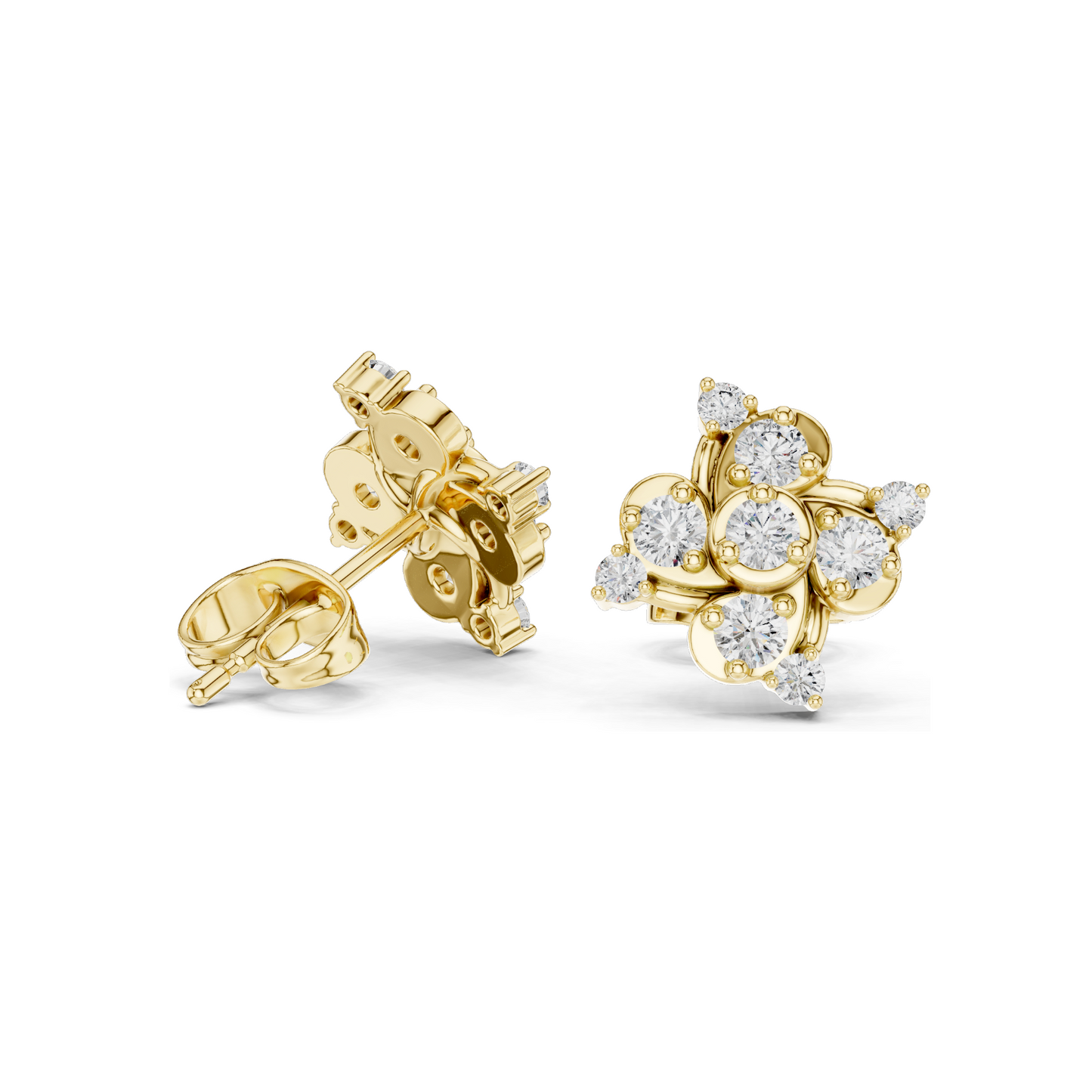 0.56 CT Lab Diamond Floral Cluster Stud Earrings | VVS-VS EF Clarity | 18KT, 14KT, 10KT Gold & 925 Silver | Rose, Yellow, White Gold & Moissanite Options