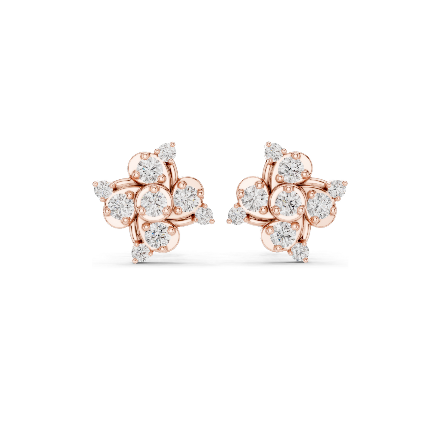 0.56 CT Lab Diamond Floral Cluster Stud Earrings | VVS-VS EF Clarity | 18KT, 14KT, 10KT Gold & 925 Silver | Rose, Yellow, White Gold & Moissanite Options