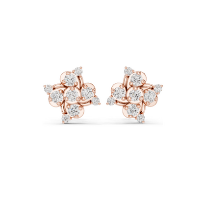 0.56 CT Lab Diamond Floral Cluster Stud Earrings | VVS-VS EF Clarity | 18KT, 14KT, 10KT Gold & 925 Silver | Rose, Yellow, White Gold & Moissanite Options