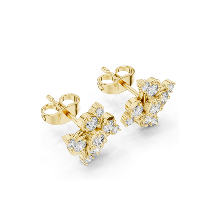 0.56 CT Lab Diamond Floral Cluster Stud Earrings | VVS-VS EF Clarity | 18KT, 14KT, 10KT Gold & 925 Silver | Rose, Yellow, White Gold & Moissanite Options