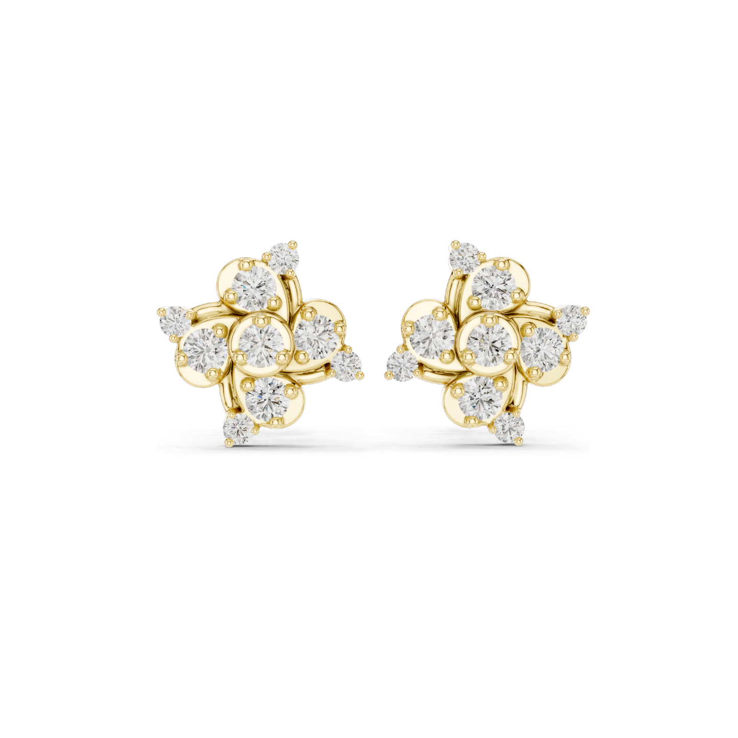 0.56 CT Lab Diamond Floral Cluster Stud Earrings | VVS-VS EF Clarity | 18KT, 14KT, 10KT Gold & 925 Silver | Rose, Yellow, White Gold & Moissanite Options