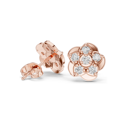 0.55 CT Lab Grown Diamond Floral Stud Earrings | VVS-VS EF Clarity | 18KT, 14KT, 10KT Gold & 925 Silver | Rose, Yellow, White Gold | Moissanite Options