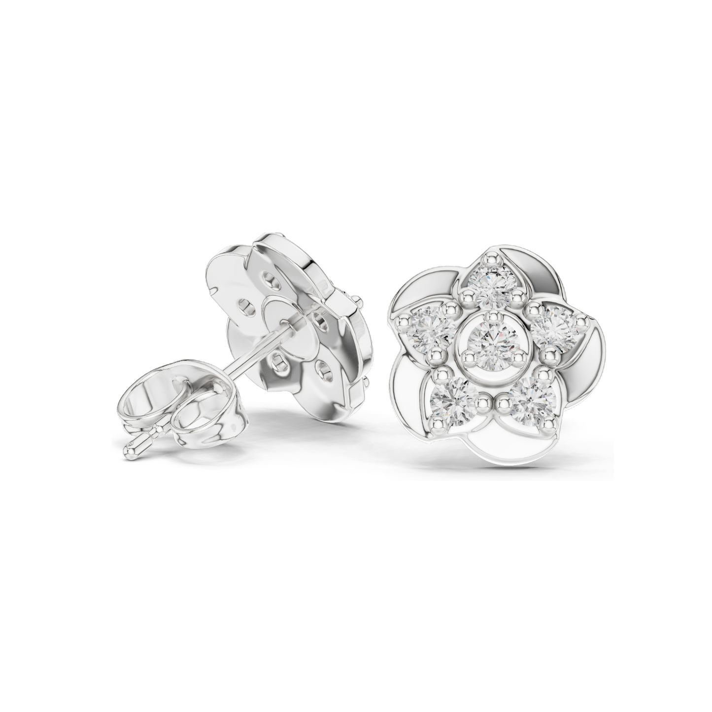 0.55 CT Lab Grown Diamond Floral Stud Earrings | VVS-VS EF Clarity | 18KT, 14KT, 10KT Gold & 925 Silver | Rose, Yellow, White Gold | Moissanite Options