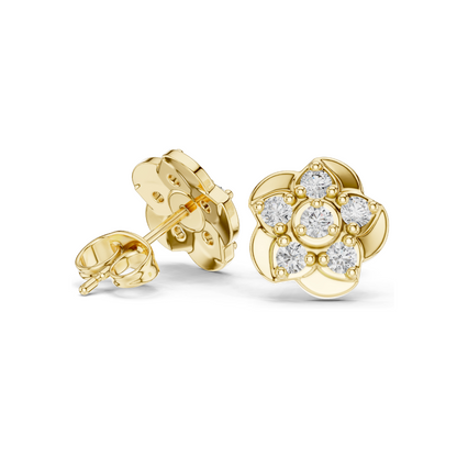 0.55 CT Lab Grown Diamond Floral Stud Earrings | VVS-VS EF Clarity | 18KT, 14KT, 10KT Gold & 925 Silver | Rose, Yellow, White Gold | Moissanite Options