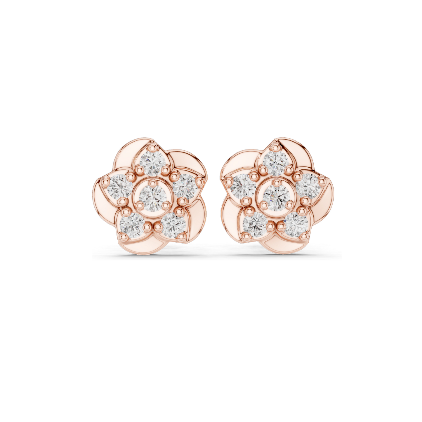 0.55 CT Lab Grown Diamond Floral Stud Earrings | VVS-VS EF Clarity | 18KT, 14KT, 10KT Gold & 925 Silver | Rose, Yellow, White Gold | Moissanite Options