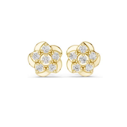 0.55 CT Lab Grown Diamond Floral Stud Earrings | VVS-VS EF Clarity | 18KT, 14KT, 10KT Gold & 925 Silver | Rose, Yellow, White Gold | Moissanite Options