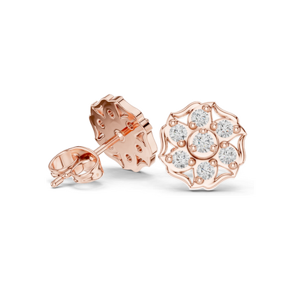 0.45 CT Lab Diamond Floral Stud Earrings | VVS-VS EF Clarity | 18KT, 14KT, 10KT Gold & 925 Silver | Rose, Yellow, White Gold | Moissanite Options
