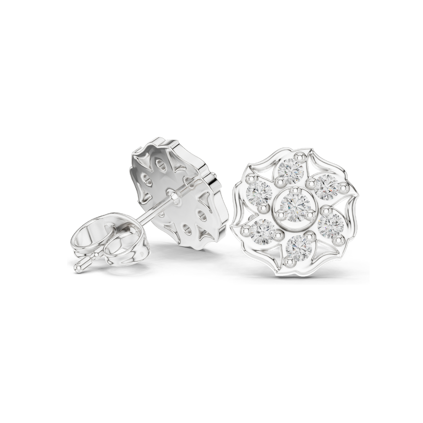 0.45 CT Lab Diamond Floral Stud Earrings | VVS-VS EF Clarity | 18KT, 14KT, 10KT Gold & 925 Silver | Rose, Yellow, White Gold | Moissanite Options