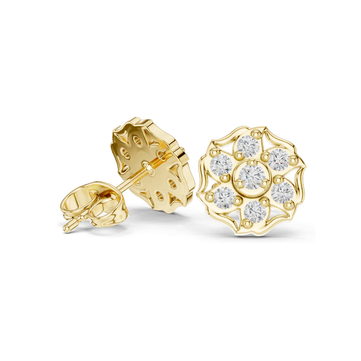 0.45 CT Lab Diamond Floral Stud Earrings | VVS-VS EF Clarity | 18KT, 14KT, 10KT Gold & 925 Silver | Rose, Yellow, White Gold | Moissanite Options