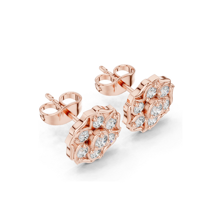 0.45 CT Lab Diamond Floral Stud Earrings | VVS-VS EF Clarity | 18KT, 14KT, 10KT Gold & 925 Silver | Rose, Yellow, White Gold | Moissanite Options