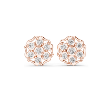 0.45 CT Lab Diamond Floral Stud Earrings | VVS-VS EF Clarity | 18KT, 14KT, 10KT Gold & 925 Silver | Rose, Yellow, White Gold | Moissanite Options