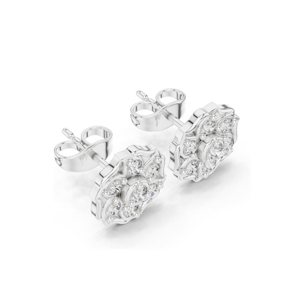 0.45 CT Lab Diamond Floral Stud Earrings | VVS-VS EF Clarity | 18KT, 14KT, 10KT Gold & 925 Silver | Rose, Yellow, White Gold | Moissanite Options