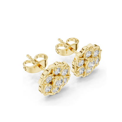 0.45 CT Lab Diamond Floral Stud Earrings | VVS-VS EF Clarity | 18KT, 14KT, 10KT Gold & 925 Silver | Rose, Yellow, White Gold | Moissanite Options