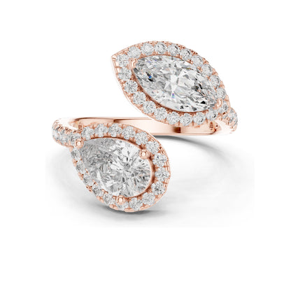 2.63 CT Pear-Shaped Lab Diamond Halo Ring for Women | VVS-VS EF Clarity | 18KT, 14KT, 10KT Gold & 925 Silver | Rose, Yellow, White Gold & Moissanite Options