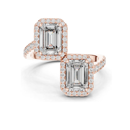 2.4 CT Emerald Cut Lab Diamond Halo Ring for Women | VVS-VS EF Clarity | 18KT, 14KT, 10KT Gold & 925 Silver | Rose, Yellow, White Gold & Moissanite Options