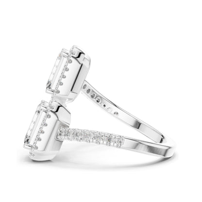 2.4 CT Emerald Cut Lab Diamond Halo Ring for Women | VVS-VS EF Clarity | 18KT, 14KT, 10KT Gold & 925 Silver | Rose, Yellow, White Gold & Moissanite Options