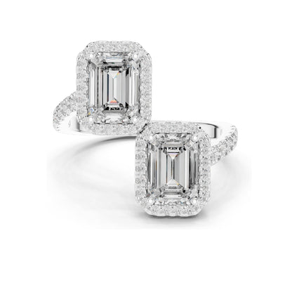 2.4 CT Emerald Cut Lab Diamond Halo Ring for Women | VVS-VS EF Clarity | 18KT, 14KT, 10KT Gold & 925 Silver | Rose, Yellow, White Gold & Moissanite Options