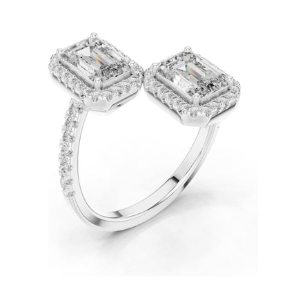 2.4 CT Emerald Cut Lab Diamond Halo Ring for Women | VVS-VS EF Clarity | 18KT, 14KT, 10KT Gold & 925 Silver | Rose, Yellow, White Gold & Moissanite Options