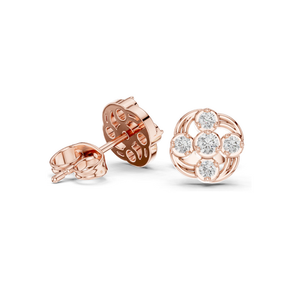 0.24 CT Lab Grown Diamond Floral Cluster Earrings | VVS-VS EF Round Cut | 18KT, 14KT, 10KT Gold & 925 Silver | White, Yellow, Rose Gold & Moissanite Options