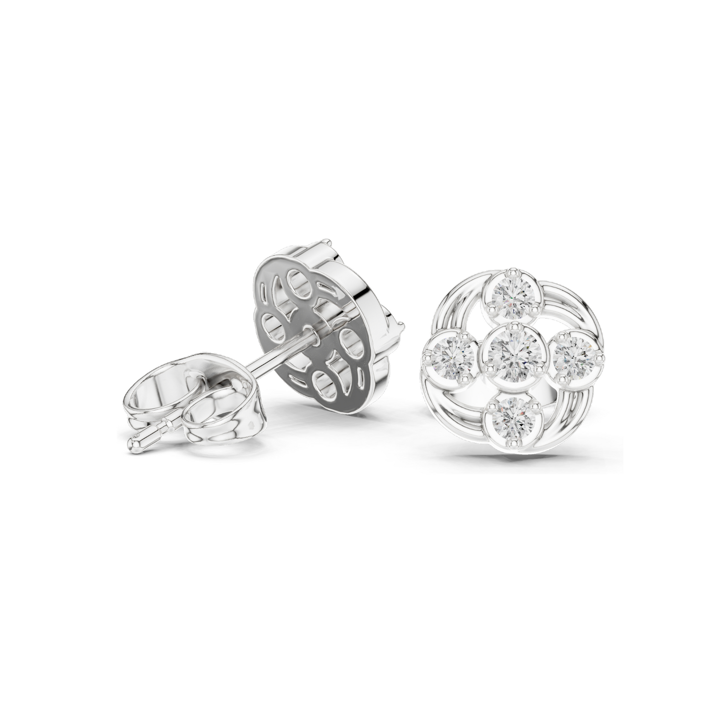 0.24 CT Lab Grown Diamond Floral Cluster Earrings | VVS-VS EF Round Cut | 18KT, 14KT, 10KT Gold & 925 Silver | White, Yellow, Rose Gold & Moissanite Options