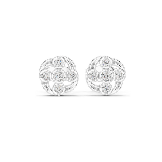 0.24 CT Lab Grown Diamond Floral Cluster Earrings | VVS-VS EF Round Cut | 18KT, 14KT, 10KT Gold & 925 Silver | White, Yellow, Rose Gold & Moissanite Options