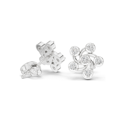 0.39 CT Lab Diamond Floral Swirl Stud Earrings | VVS-VS EF Clarity | 18KT, 14KT, 10KT Gold & 925 Silver | Rose, Yellow, White Gold & Moissanite Options