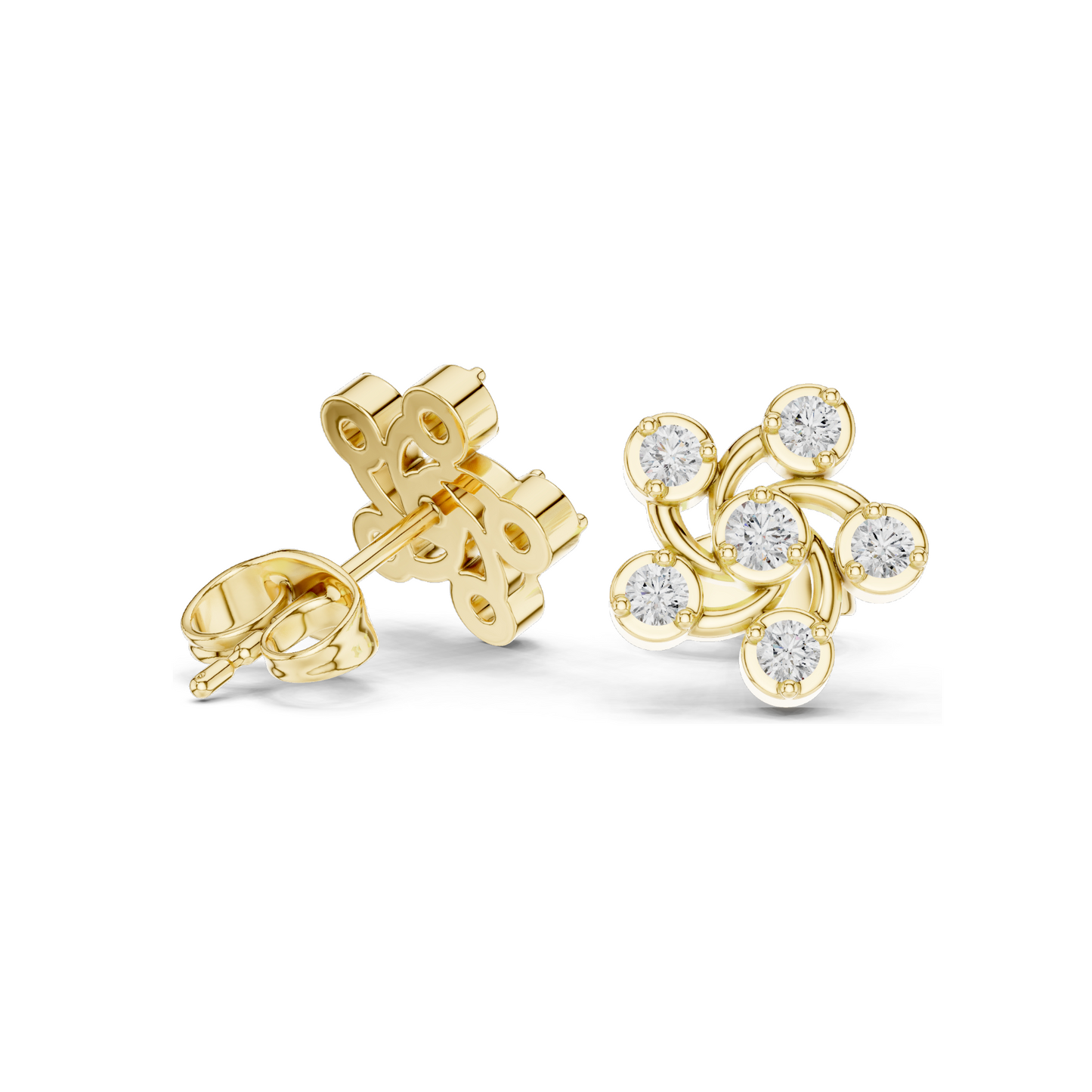 0.39 CT Lab Diamond Floral Swirl Stud Earrings | VVS-VS EF Clarity | 18KT, 14KT, 10KT Gold & 925 Silver | Rose, Yellow, White Gold & Moissanite Options