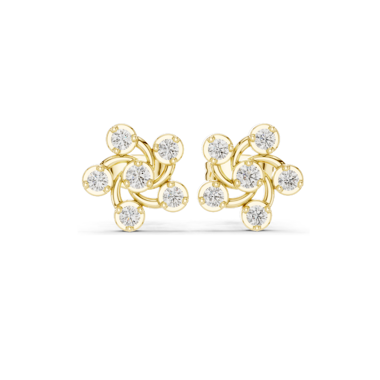 0.39 CT Lab Diamond Floral Swirl Stud Earrings | VVS-VS EF Clarity | 18KT, 14KT, 10KT Gold & 925 Silver | Rose, Yellow, White Gold & Moissanite Options
