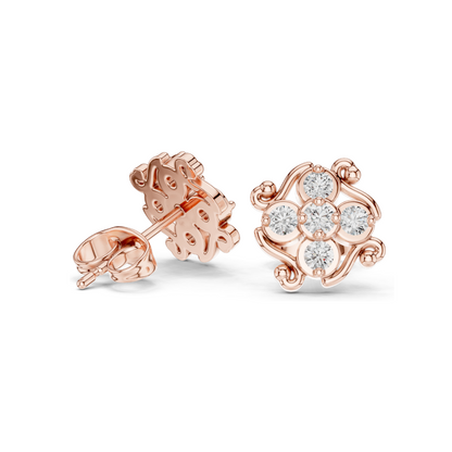 0.37 CT Lab Diamond Floral Stud Earrings | Round Brilliant Cut | VVS–VS EF Clarity | 18KT, 14KT, 10KT Gold & 925 Silver | Rose, Yellow & White Gold | Moissanite Option