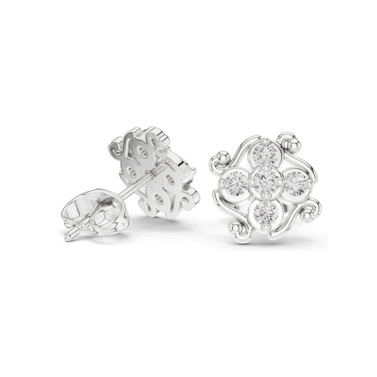 0.37 CT Lab Diamond Floral Stud Earrings | Round Brilliant Cut | VVS–VS EF Clarity | 18KT, 14KT, 10KT Gold & 925 Silver | Rose, Yellow & White Gold | Moissanite Option