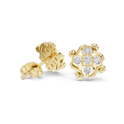0.37 CT Lab Diamond Floral Stud Earrings | Round Brilliant Cut | VVS–VS EF Clarity | 18KT, 14KT, 10KT Gold & 925 Silver | Rose, Yellow & White Gold | Moissanite Option