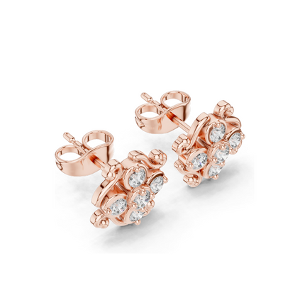 0.37 CT Lab Diamond Floral Stud Earrings | Round Brilliant Cut | VVS–VS EF Clarity | 18KT, 14KT, 10KT Gold & 925 Silver | Rose, Yellow & White Gold | Moissanite Option