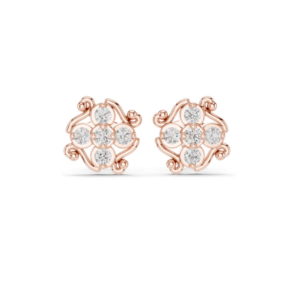 0.37 CT Lab Diamond Floral Stud Earrings | Round Brilliant Cut | VVS–VS EF Clarity | 18KT, 14KT, 10KT Gold & 925 Silver | Rose, Yellow & White Gold | Moissanite Option