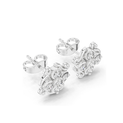 0.37 CT Lab Diamond Floral Stud Earrings | Round Brilliant Cut | VVS–VS EF Clarity | 18KT, 14KT, 10KT Gold & 925 Silver | Rose, Yellow & White Gold | Moissanite Option