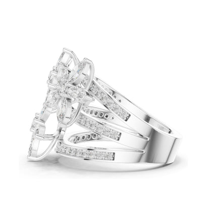 2.199 CT Marquise & Round Lab Diamond Floral Ring | VVS-VS EF Clarity | 18KT, 14KT, 10KT Gold & 925 Silver | Rose, Yellow, White Gold & Moissanite Options