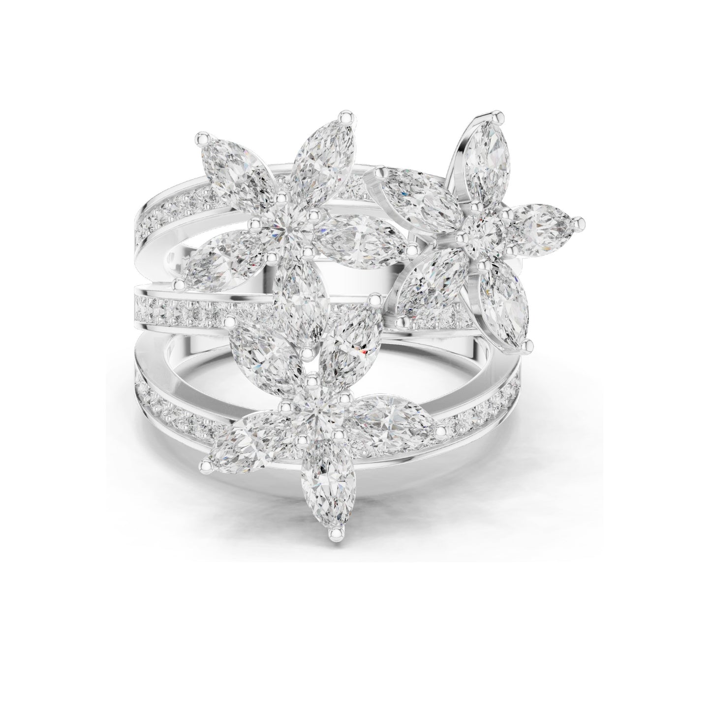 2.199 CT Marquise & Round Lab Diamond Floral Ring | VVS-VS EF Clarity | 18KT, 14KT, 10KT Gold & 925 Silver | Rose, Yellow, White Gold & Moissanite Options