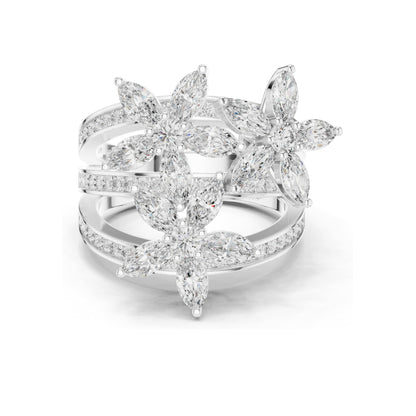 2.199 CT Marquise & Round Lab Diamond Floral Ring | VVS-VS EF Clarity | 18KT, 14KT, 10KT Gold & 925 Silver | Rose, Yellow, White Gold & Moissanite Options