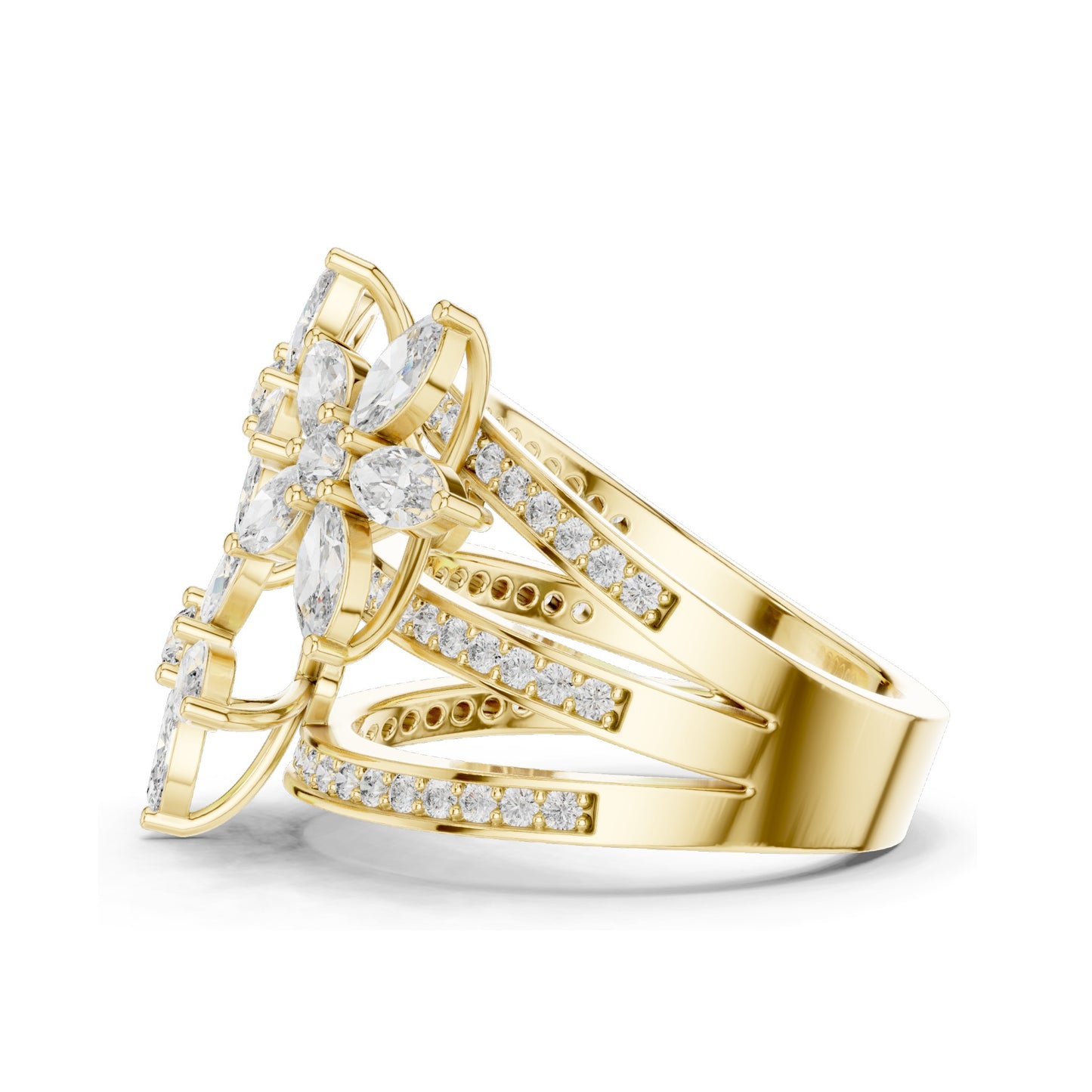 2.199 CT Marquise & Round Lab Diamond Floral Ring | VVS-VS EF Clarity | 18KT, 14KT, 10KT Gold & 925 Silver | Rose, Yellow, White Gold & Moissanite Options