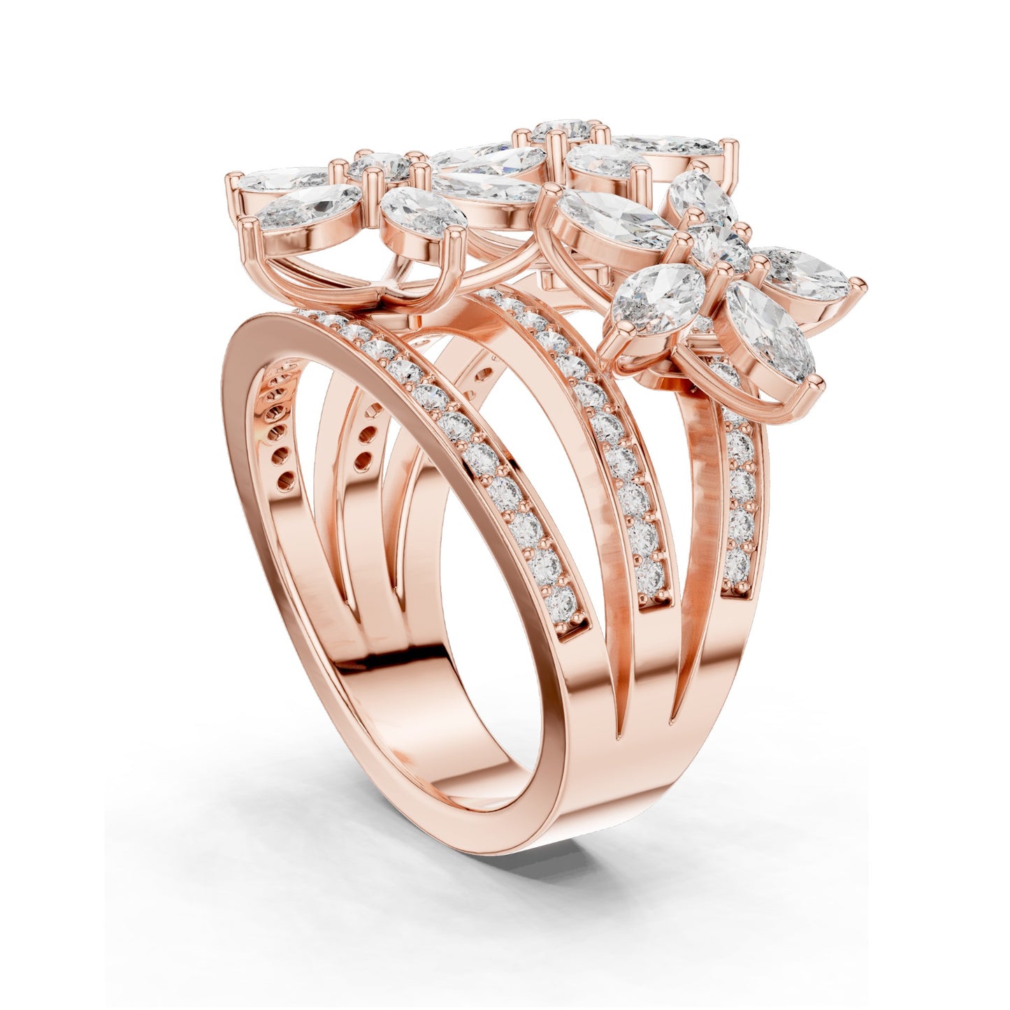 2.199 CT Marquise & Round Lab Diamond Floral Ring | VVS-VS EF Clarity | 18KT, 14KT, 10KT Gold & 925 Silver | Rose, Yellow, White Gold & Moissanite Options
