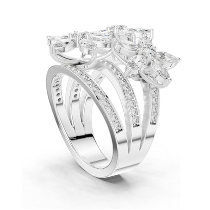 2.199 CT Marquise & Round Lab Diamond Floral Ring | VVS-VS EF Clarity | 18KT, 14KT, 10KT Gold & 925 Silver | Rose, Yellow, White Gold & Moissanite Options