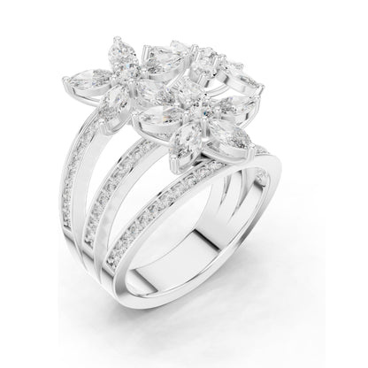 2.199 CT Marquise & Round Lab Diamond Floral Ring | VVS-VS EF Clarity | 18KT, 14KT, 10KT Gold & 925 Silver | Rose, Yellow, White Gold & Moissanite Options