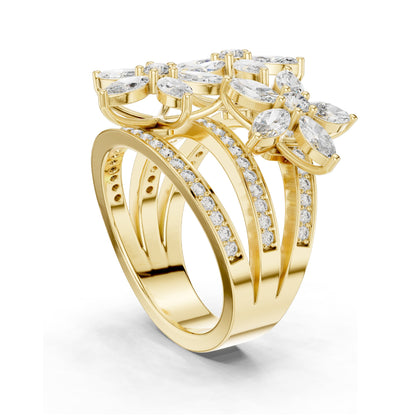 2.199 CT Marquise & Round Lab Diamond Floral Ring | VVS-VS EF Clarity | 18KT, 14KT, 10KT Gold & 925 Silver | Rose, Yellow, White Gold & Moissanite Options