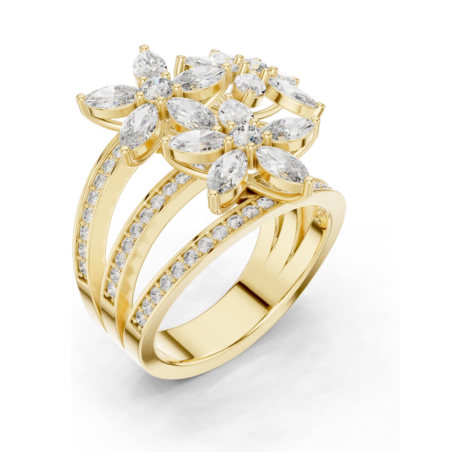 2.199 CT Marquise & Round Lab Diamond Floral Ring | VVS-VS EF Clarity | 18KT, 14KT, 10KT Gold & 925 Silver | Rose, Yellow, White Gold & Moissanite Options