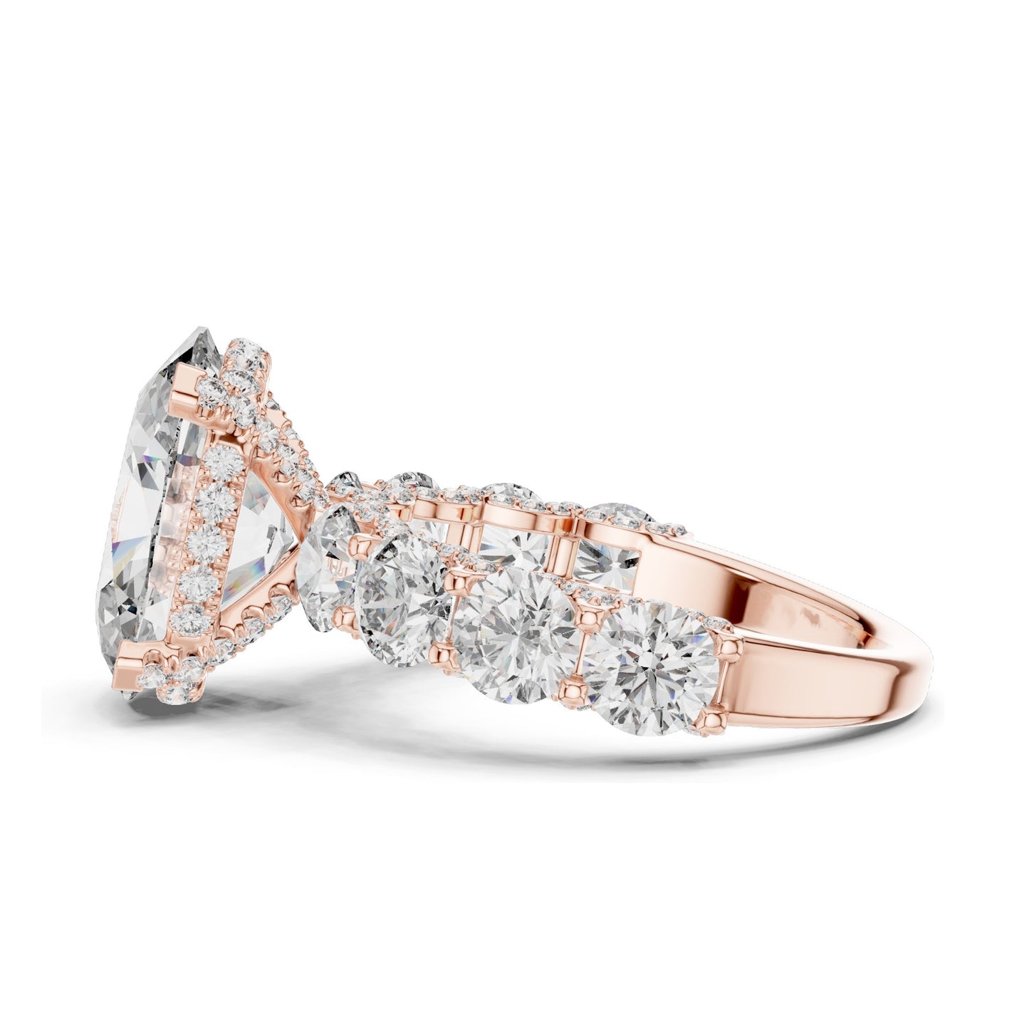 3.034 CT Oval Cut Lab Diamond with Side Stones Ring for Women | VVS-VS EF Clarity | 18KT, 14KT, 10KT Gold & 925 Silver | Rose, Yellow, White Gold & Moissanite Options