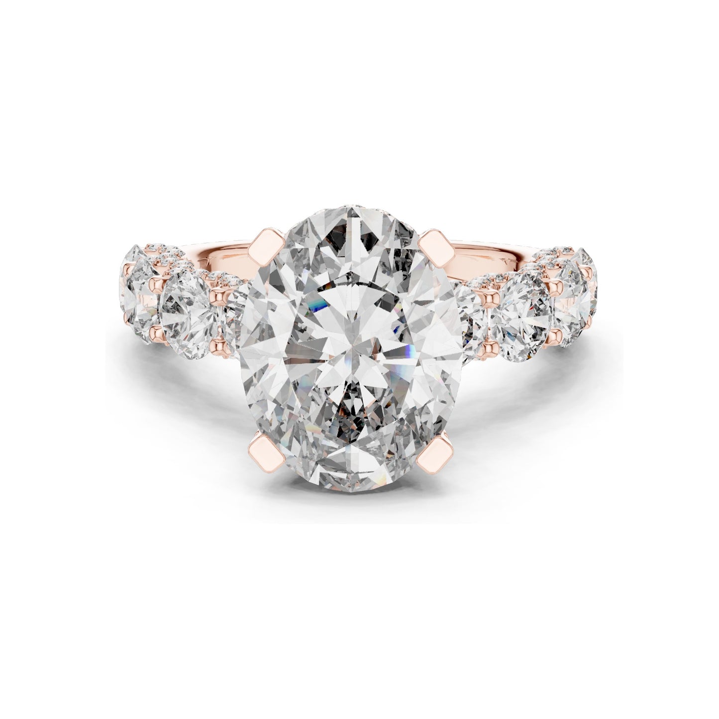 3.034 CT Oval Cut Lab Diamond with Side Stones Ring for Women | VVS-VS EF Clarity | 18KT, 14KT, 10KT Gold & 925 Silver | Rose, Yellow, White Gold & Moissanite Options