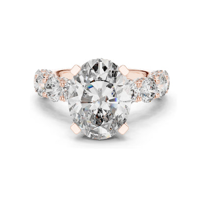 3.034 CT Oval Cut Lab Diamond with Side Stones Ring for Women | VVS-VS EF Clarity | 18KT, 14KT, 10KT Gold & 925 Silver | Rose, Yellow, White Gold & Moissanite Options