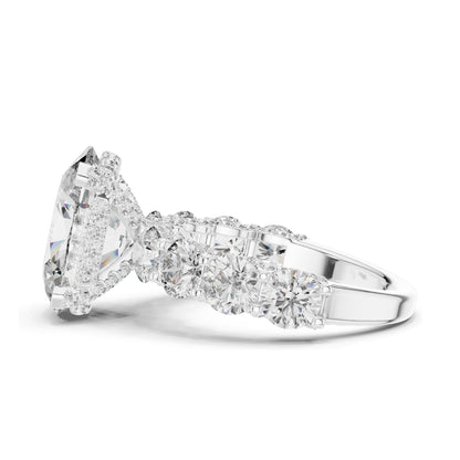 3.034 CT Oval Cut Lab Diamond with Side Stones Ring for Women | VVS-VS EF Clarity | 18KT, 14KT, 10KT Gold & 925 Silver | Rose, Yellow, White Gold & Moissanite Options