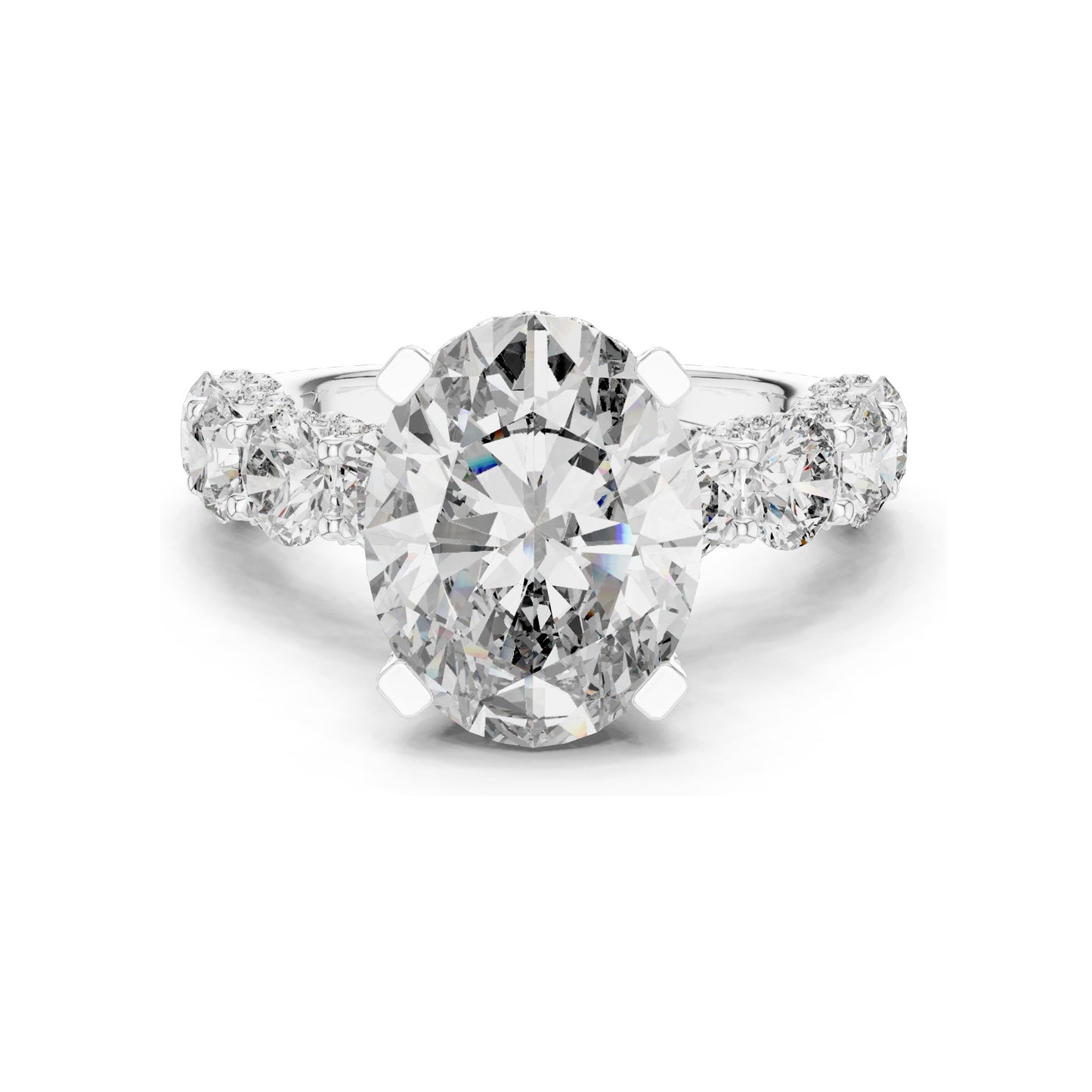3.034 CT Oval Cut Lab Diamond with Side Stones Ring for Women | VVS-VS EF Clarity | 18KT, 14KT, 10KT Gold & 925 Silver | Rose, Yellow, White Gold & Moissanite Options