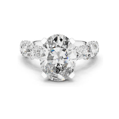 3.034 CT Oval Cut Lab Diamond with Side Stones Ring for Women | VVS-VS EF Clarity | 18KT, 14KT, 10KT Gold & 925 Silver | Rose, Yellow, White Gold & Moissanite Options
