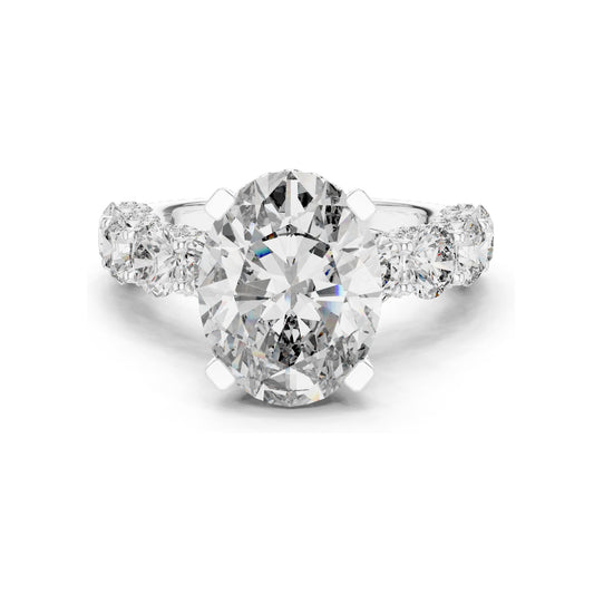 3.034 CT Oval Cut Lab Diamond with Side Stones Ring for Women | VVS-VS EF Clarity | 18KT, 14KT, 10KT Gold & 925 Silver | Rose, Yellow, White Gold & Moissanite Options